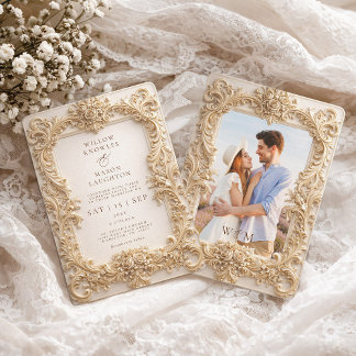 Elegant Embossed Style Frame Baroque Wedding Einladung