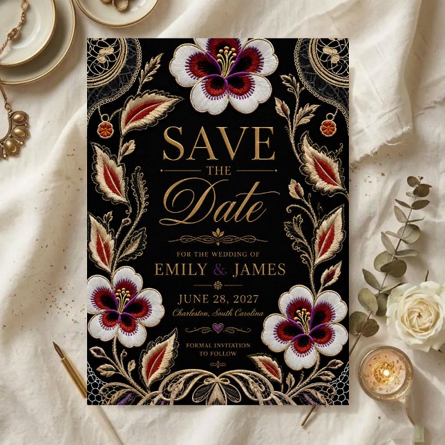 Elegant Embroidered Floral Save The Date (Von Creator hochgeladen)