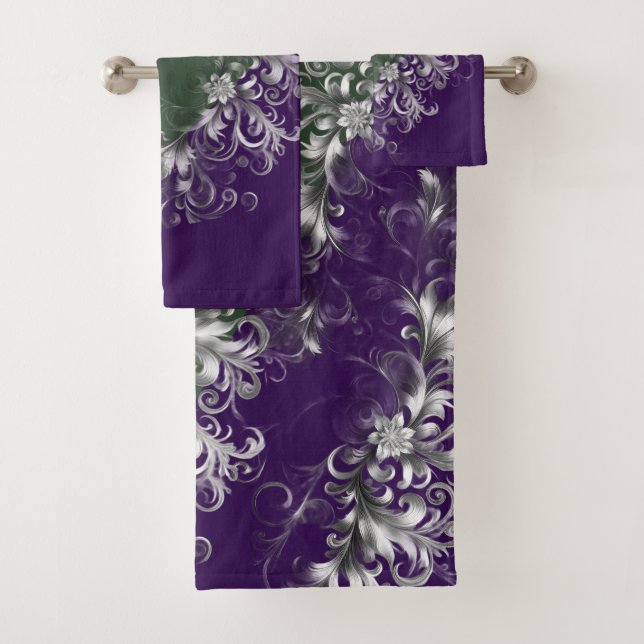 Elegant Emerald and Amethyst Silver Trim Towel Set (Insitu)