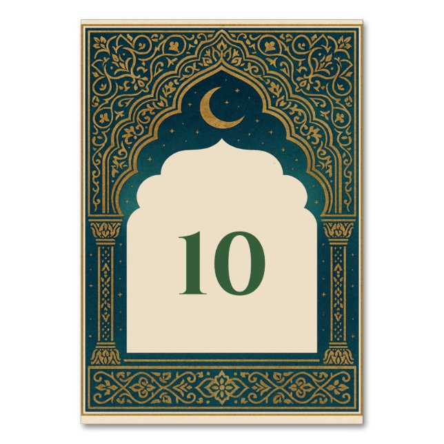 Elegant Emerald and Gold Arch Wedding Table Number Tischnummer (Vorderseite)