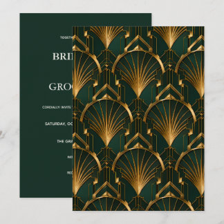 Elegant Emerald and Gold Art Deco Wedding Einladung