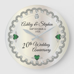 Elegant Emerald Diamonds 20. Hochzeitstag Große Wanduhr