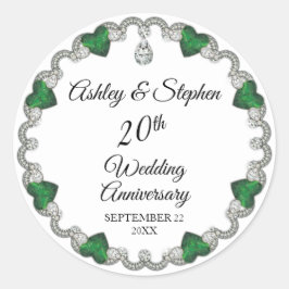 Elegant Emerald Diamonds 20. Hochzeitstag Runder Aufkleber
