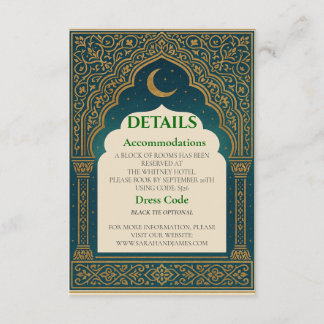 Elegant Emerald & Gold Ornate Arch Wedding Details Begleitkarte