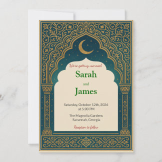 Elegant Emerald & Gold Ornate Arch Wedding Invitat Einladung