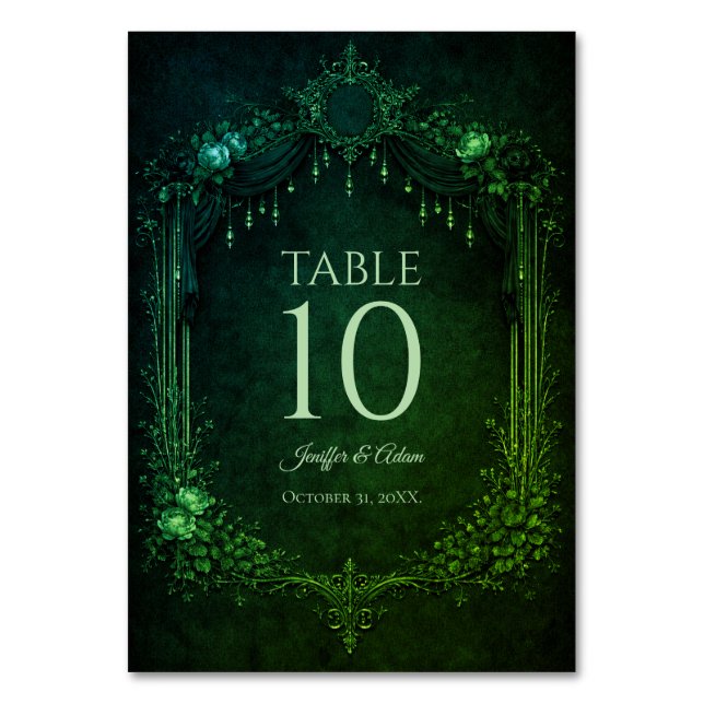 Elegant emerald Gothic Wedding Table number Tischnummer (Vorderseite)