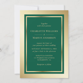 Elegant Emerald Green and Gold Wedding Einladung