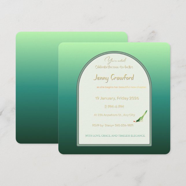 Elegant Emerald Green Arch Bridal Shower  Einladung (Vorne/Hinten)