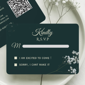 Elegant Emerald Green baby's breath Wedding RSVP Karte