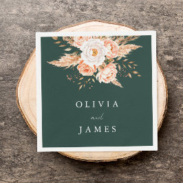 Elegant Emerald Green Boho Chic Floral Wedding Serviette