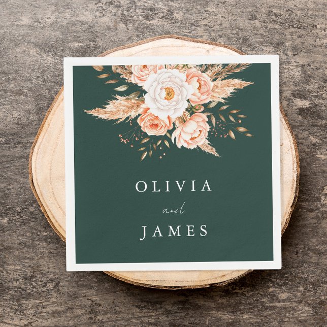 Elegant Emerald Green Boho Chic Floral Wedding Serviette (Von Creator hochgeladen)