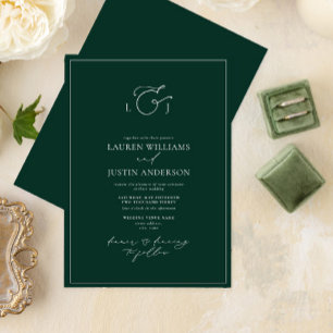 Elegant Emerald Green Calligraphy Monogram Wedding Einladung