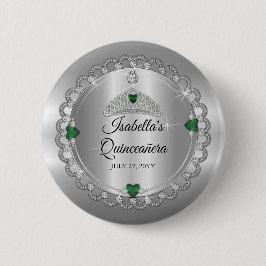 Elegant Emerald Green | Diamond Crown Quinceañera Button