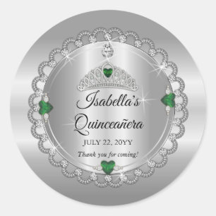 Elegant Emerald Green   Diamond Crown Quinceañera Runder Aufkleber