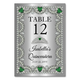 Elegant Emerald Green | Diamond Crown Quinceañera Tischnummer