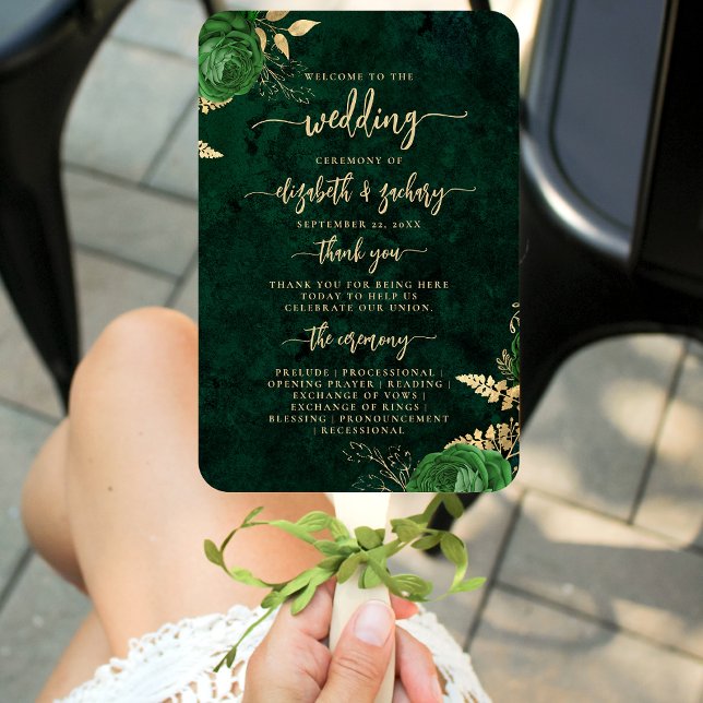 Elegant Emerald Green Floral Agate Wedding Program Fächer (Von Creator hochgeladen)