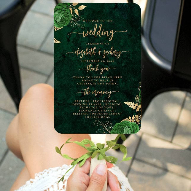 Elegant Emerald Green Floral Agate Wedding Program Fächer (Von Creator hochgeladen)