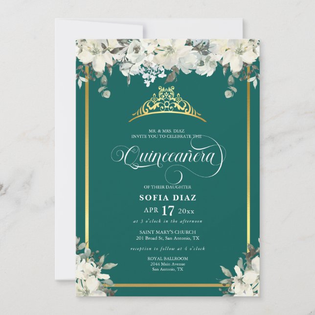 Elegant Emerald Green Foto QR Code Quinceañera Einladung (Vorderseite)