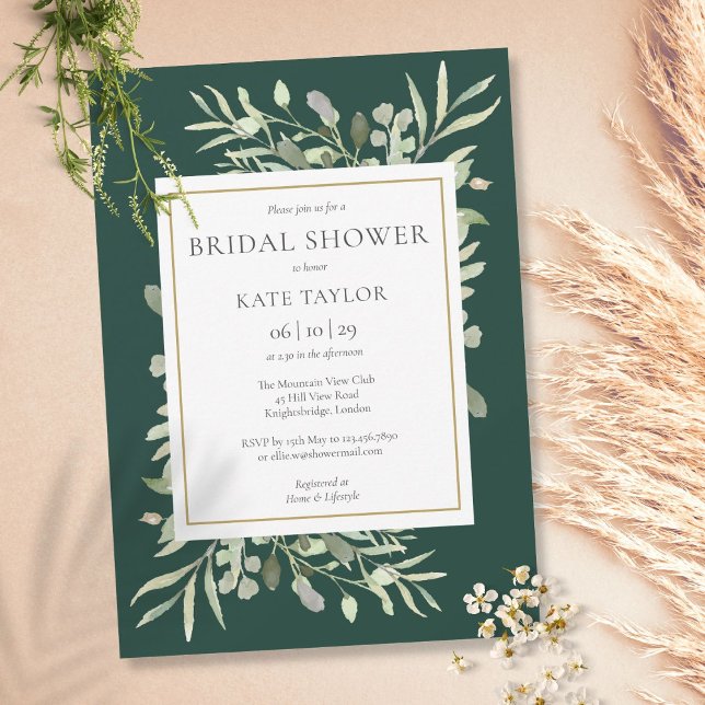 Elegant Emerald Green Gold Greenery Bridal Shower Einladung (Von Creator hochgeladen)