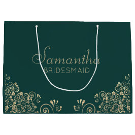 Elegant Emerald Green Gold Personalisiert Bridesma Große Geschenktüte