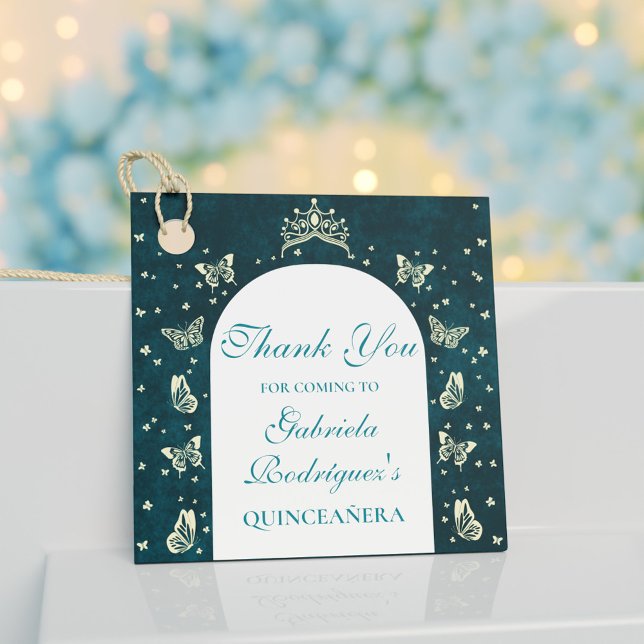 Elegant Emerald Green Gold Schmetterlinge Vielen D Geschenkanhänger (Elegant Emerald Green Gold Butterflies Thank You Favor Tags)