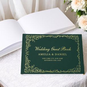 Elegant Emerald Green & Gold Vintag Floral Gästebuch