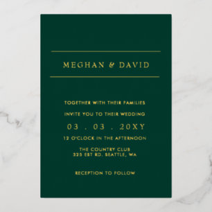 Elegant Emerald Green Gold Wedding Foil Einladung