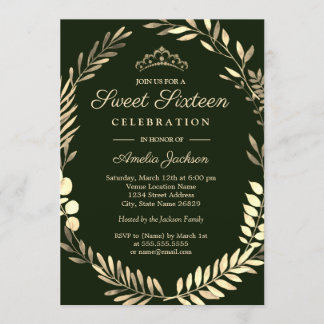 Elegant Emerald Green Gold Wreath 16 . Geburtstag Einladung
