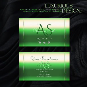 Elegant Emerald Green Gradient Initials Diamonds Visitenkarte