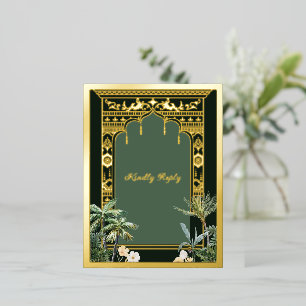 Elegant Emerald Green Indian Wedding RSVP Postcard Folien Feiertagspostkarte