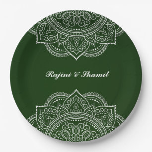 Elegant Emerald Green Mandala Indian Hindu Wedding Pappteller