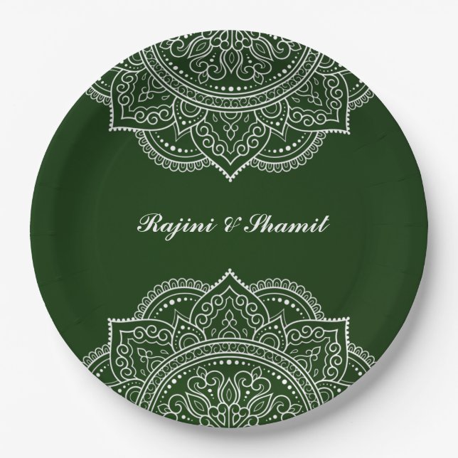Elegant Emerald Green Mandala Indian Hindu Wedding Pappteller (Vorderseite)
