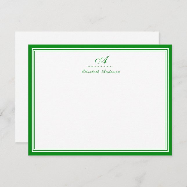 Elegant Emerald Green Monogram Correspondence Mitteilungskarte (Vorne/Hinten)