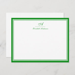 Elegant Emerald Green Monogram Correspondence Mitteilungskarte