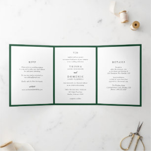 Elegant Emerald Green Monogram Modern Wedding Dreifach Gefaltete Einladung