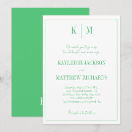 Elegant Emerald Green Monogram Wedding Einladung