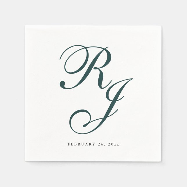 Elegant Emerald Green Monogram Wedding Napkins Serviette (Vorderseite)