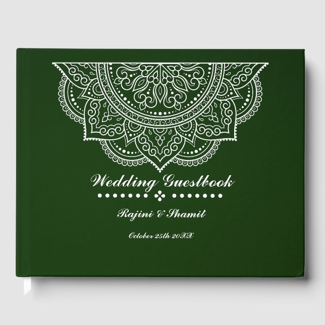 Elegant Emerald green Paisley Mandala Gästebuch (Vorderseite)