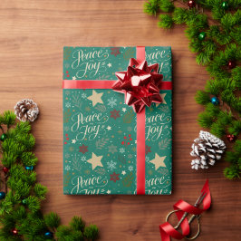 Elegant Emerald Green Peace & Joy Christmas Geschenkpapier