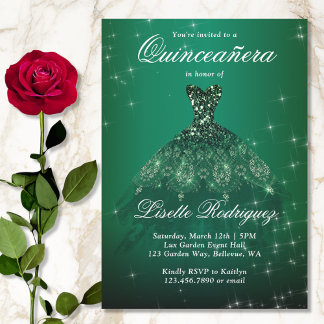 Elegant Emerald Green Quinceanera Einladung