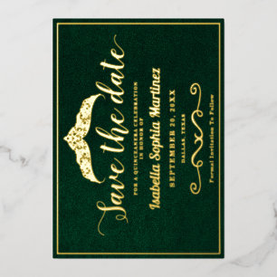 Elegant Emerald Green Quinceañera Save the Date Folieneinladung