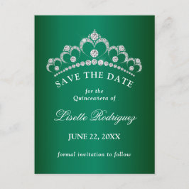 Elegant Emerald Green Quinceanera Save the Date Postkarte