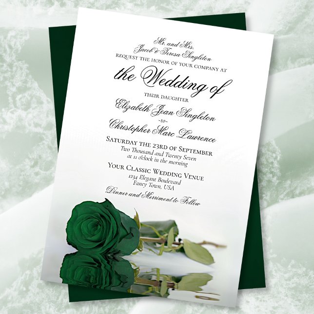 Elegant Emerald Green Rose Formal Wedding Einladung (Von Creator hochgeladen)