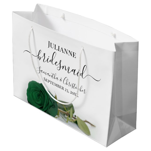 Elegant Emerald Green Rose Posh Bridesmaid Wedding Große Geschenktüte (Rückseite Schrägansicht)