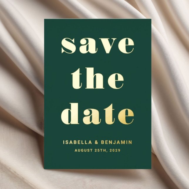 Elegant Emerald Green Save the Date Gold Folieneinladung (Elegant Emerald Green Gold Save The Date Card)