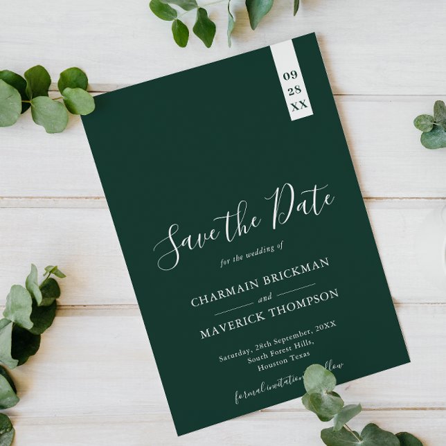 Elegant Emerald Green Script Wedding Save The Date (Von Creator hochgeladen)