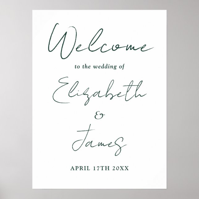 Elegant Emerald Green Script Wedding Welcome Sign Poster (Vorne)