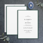 Elegant Emerald Green Typografy Wedding Einladung<br><div class="desc">Eine wunderschöne typografische Hochzeitseinladung für einen Sommer oder eine Hochzeit im Herbst! Dieses schöne,  elegante Design besticht durch einen smaragdgrünen Trimm um eine weiße Einladung mit moderner Typografie. Ein einfaches,  minimalistisches Design. Kontaktieren Sie Designer für passende Produkte. Copyright Elegant Invites,  alle Rechte vorbehalten.</div>