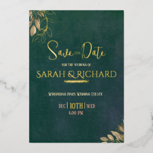 Elegant Emerald Green Velvet Save the Date Folieneinladung