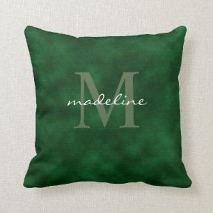 Elegant Emerald Green Velvet Script Monogram Kissen